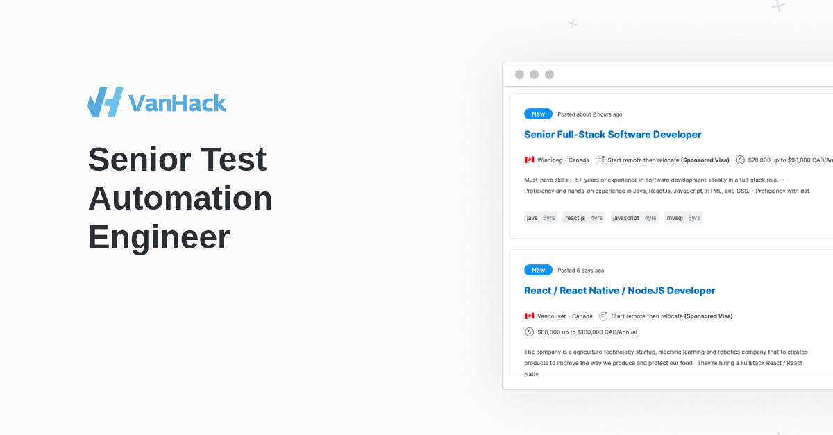 Senior Test Automation Engineer VanHack